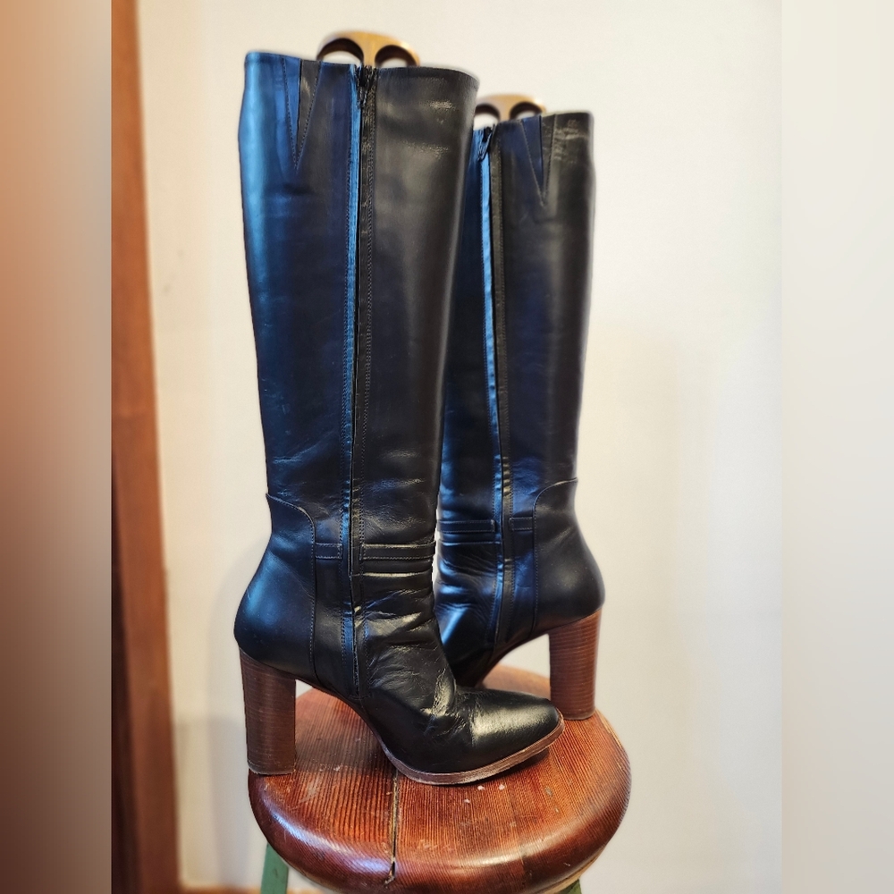 Sezane black high heeled knee high leather boots, sz EU 38 / US 7 - Picture 7 of 8